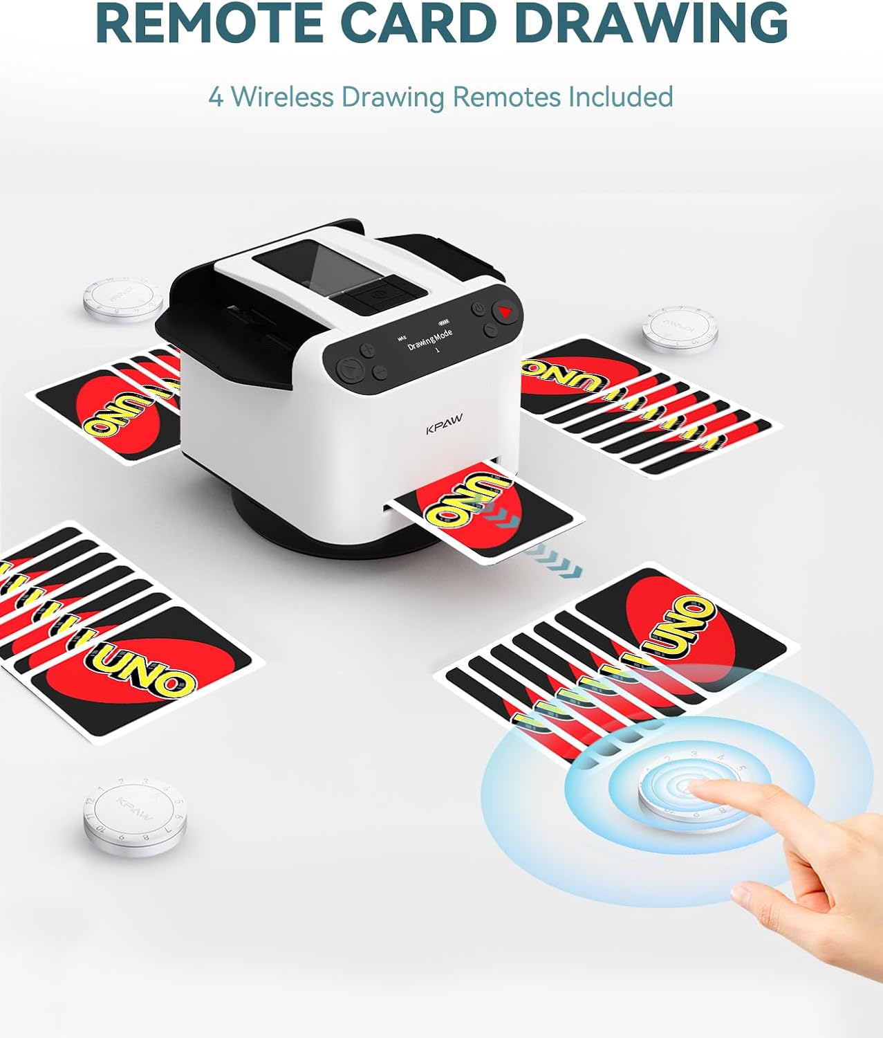 Automatic Card Shuffler and Dealer - 1-2 Decks Support 12 Players, 4 Drawing Remotes, Auto Post-Shuffle Deal, Consecutive/Random Dealing, for Poker, Blackjack, UNO, Phase 10, Five Crowns (White)