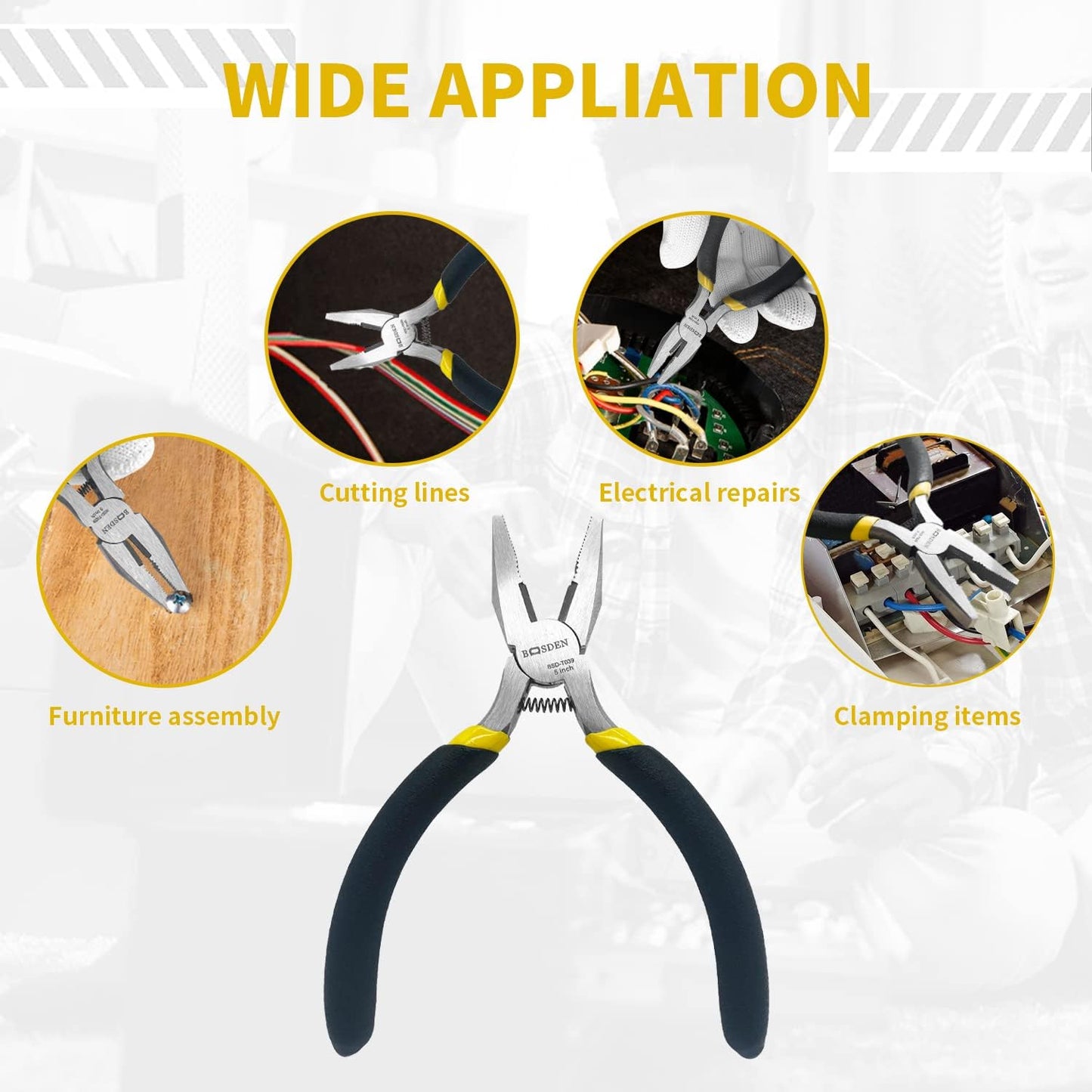 BOOSDEN Mini Lineman's Pliers, 5 Pack, 5 Inch High Leverage Cutting Pliers, Side Cutter for Electrician Work or Jewelry Making