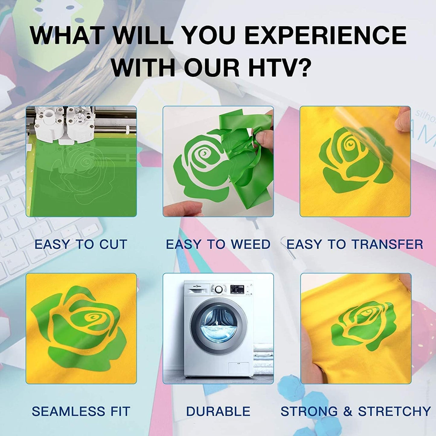 HTVRONT HTV Vinyl Rolls Heat Transfer Vinyl - 12" x 8ft Fruit Green HTV Vinyl for Shirts, Iron on Vinyl for All Cutting Machine - Easy to Cut & Weed for Heat Vinyl Design (Fruit Green)