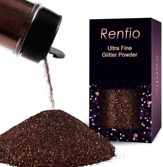 Renfio Ultra Fine Glitter Powder Metallic Resin Glitter 2.11 Oz (60g) PET Flakes Crafts Sequins 1/128" 0.008" 0.2mm Epoxy Chips Flakes for Tumblers Slime Decoration - Royal Brown