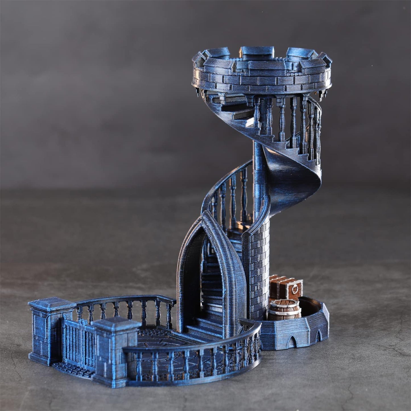 AUSPDICE Dice Rolling Tower and Tray with Spiral Stairs Perfect for Board Game, D&D Dungeons and Dragons, RPG and Pathfinder Role Playing Games (Antique Blue Color)