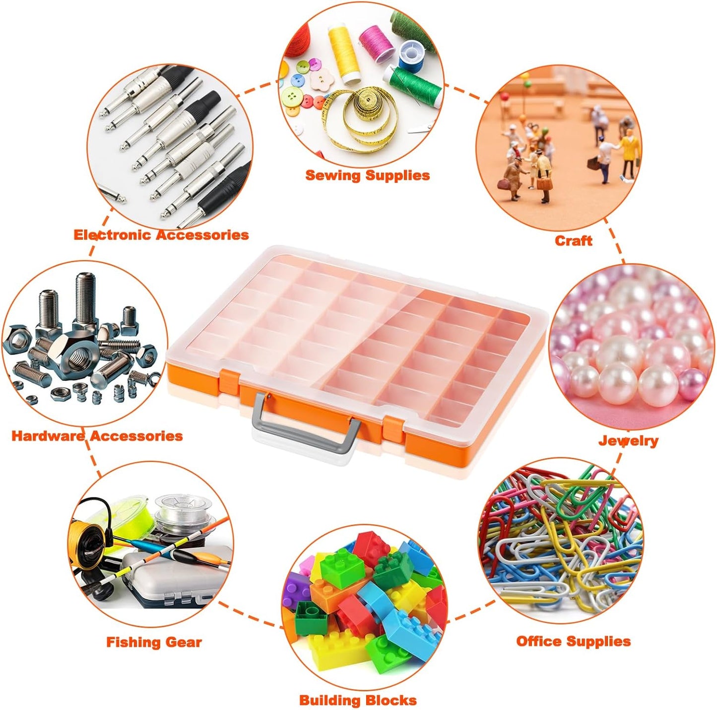 48 Grids Large Plastic Organizer Box with Adjustable Dividers, Beads Storage Containers Compartment Tackle Box Case for Crafts Hobby Small Parts Fishing Seeds Jewelry (Orange)