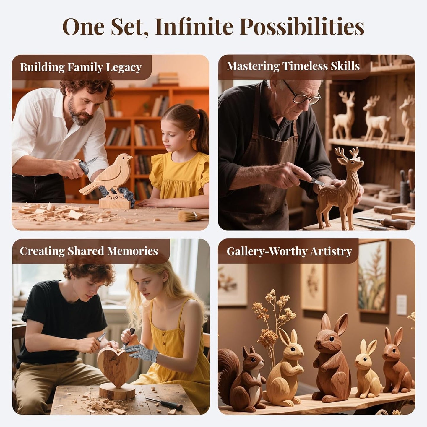 COZYGIFT Wood Carving Kit for Adults & Beginners - 29-Piece Professional Set with Leather Tool Roll, 7 Whittling Knives + 6 Detail Gouges, Splinter-Free Wooden Handles for Woodworking & DIY Gifts