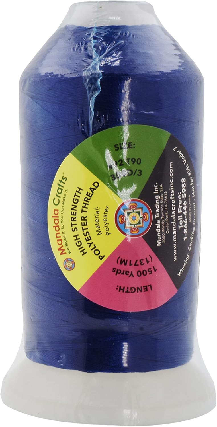 Mandala Crafts Royal Blue Heavy Duty Thread - 1500 Yds Tex 90 for Sewing, Drapery, Jeans, Leather, Hair, Bonded Polyester Outdoor Marine Upholstery Threads