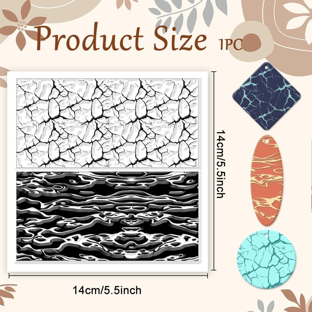 CHGCRAFT Natural Texture Polymer Clay Texture Sheets Cracks Water Pattern Silicone Texture Stamp Clay Modeling Pattern Pad Texture Sheets for Polymer Clay Making Earrings Jewelry