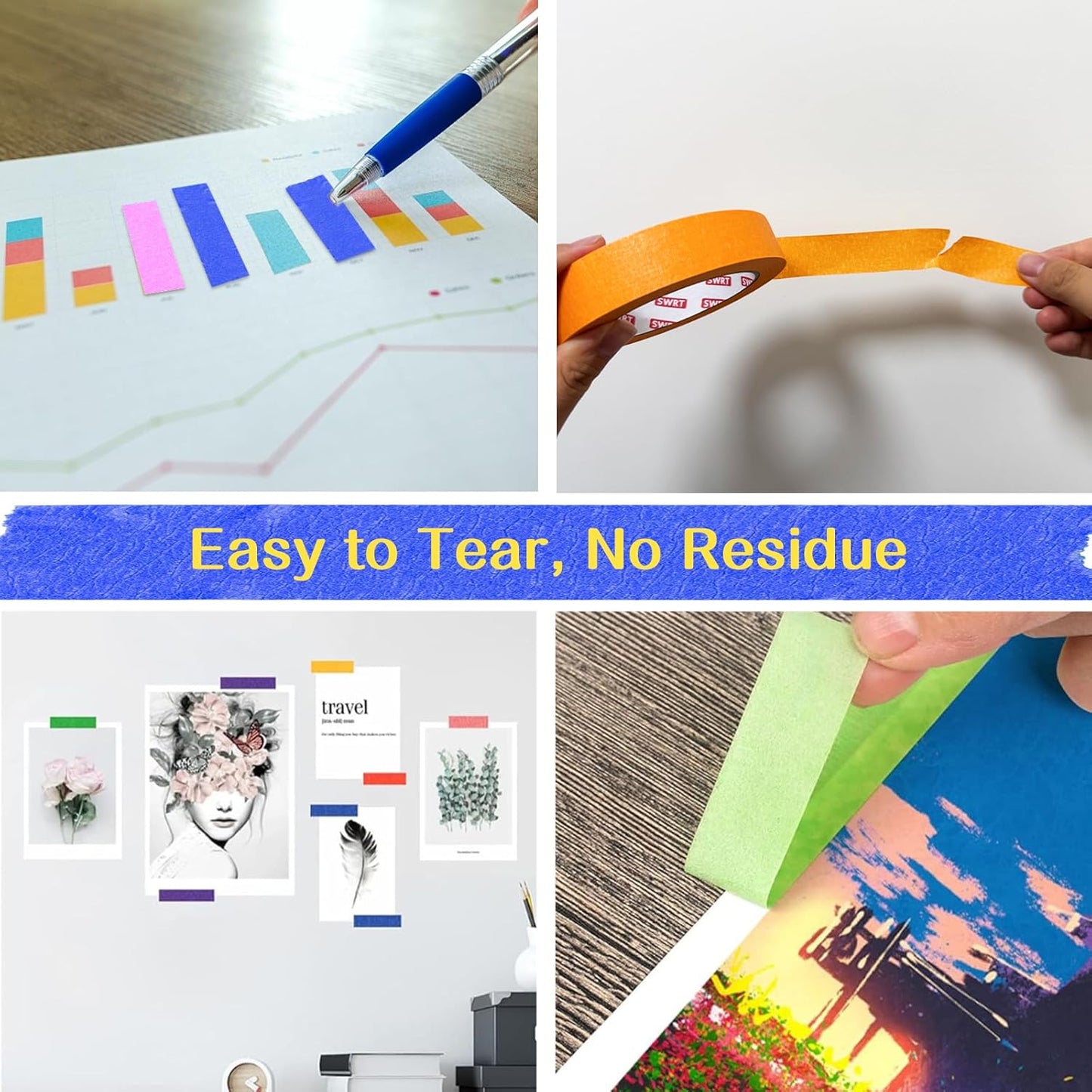 SWRT Colored Masking Tape 6-Pack, 0.7 Inch x 16 Yards Each Roll Rainbow Painter’s Tape Set for Arts, Crafts, Labeling & Teacher – Easy Tear, Residue-Free, Vibrant Colors