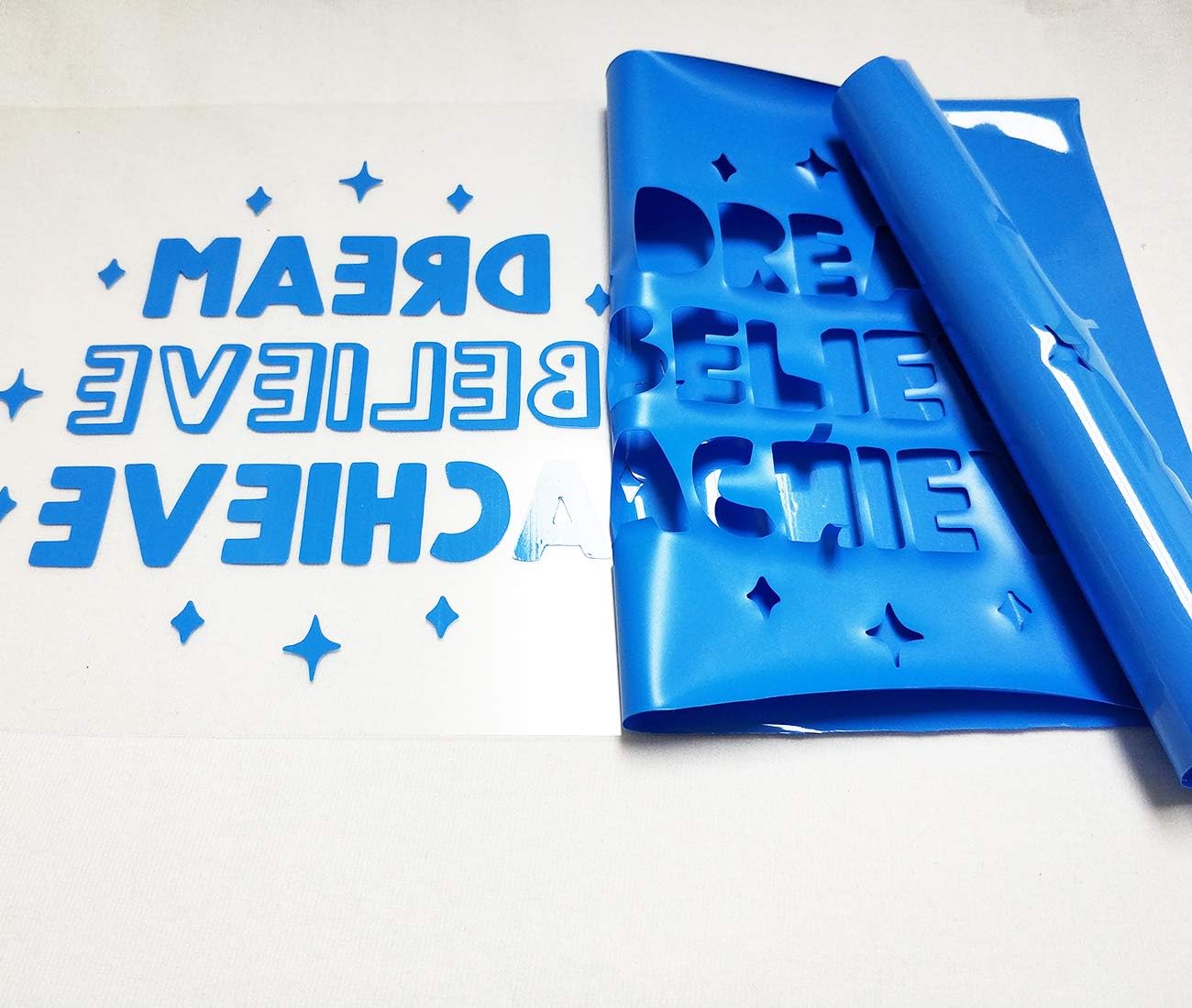 Guangyintong Lake Blue Heat Transfer Vinyl HTV Rolls, 12" x 8ft, 1 Roll, Iron On Vinyl for T-Shirts, Glossy Surface, Easy to Cut & Weed