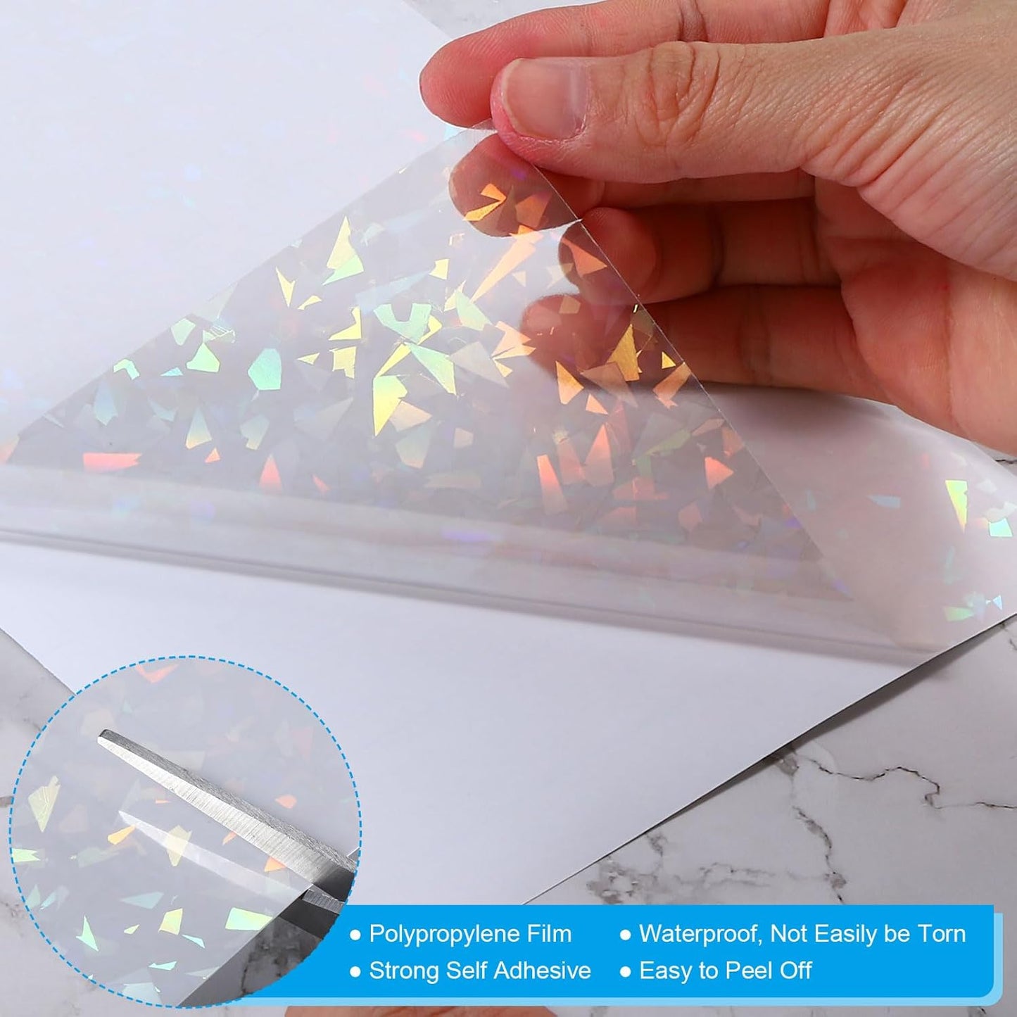 PATIKIL 11.7x8.3" Holographic Sticker Paper, 10Sheets A4 Polypropylene Self-Adhesive Transparent Waterproof Laminate Overlay Film for Photo Cards Scrapbook Decorations, Broken Glass