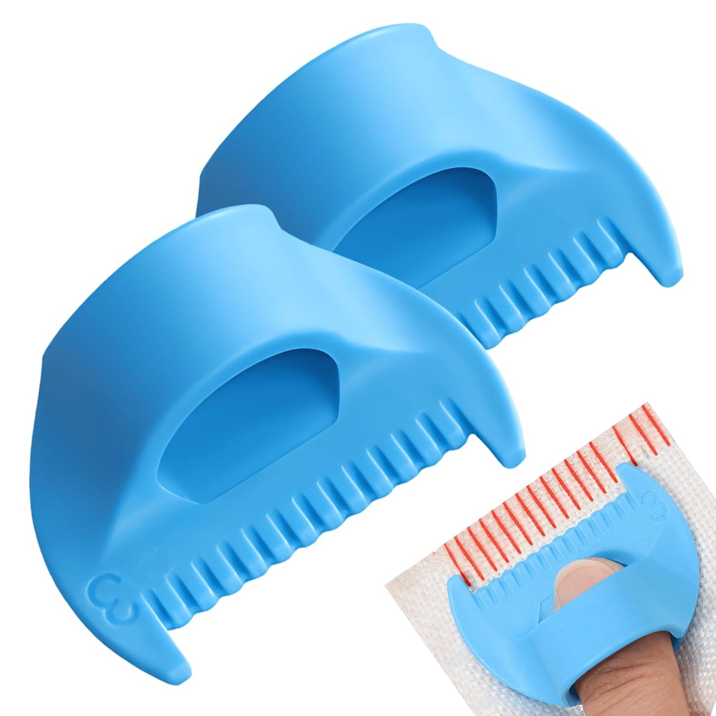 2 PCS 3mm Edge Lock Seam Guide, Mini Sewing Finger Ruler for Hand Sewing, DIY Sewing Kit Tool, Sewing Needle Gauge Measuring Guide, Blue