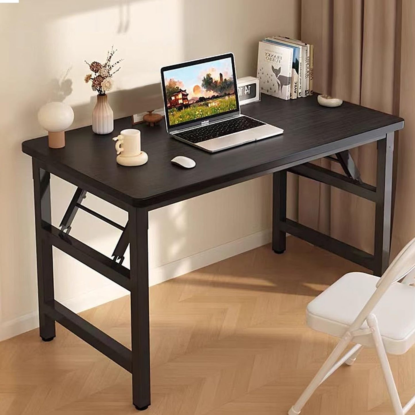 39.4 Inch Foldable Desks for Small Spaces,Foldable Desk No Assembly,Small Table for Bedroom,Black.