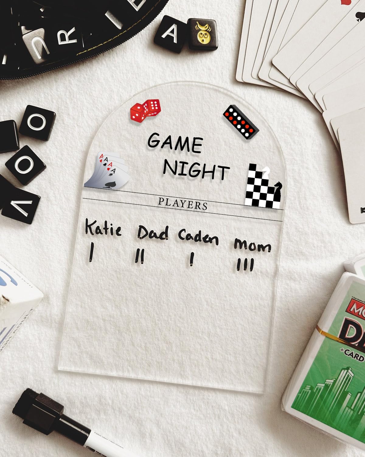 Generic Personalized Game Score Board - Acrylic Engraved Family Game Night Score Tracker,Personalized Gamer Gift, Wedding Gift, Housewarming Gift, Game Night Score Card