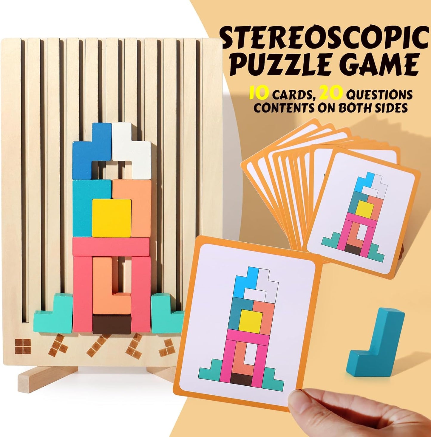 Wooden Russian Blocks Puzzle Brain Teasers Toy Tangram Jigsaw Puzzle Intelligence Colorful 3D STEM Montessori Educational Gift for Boys and Girls,Board Game Educational Toys for Toddlers 3-6 Years