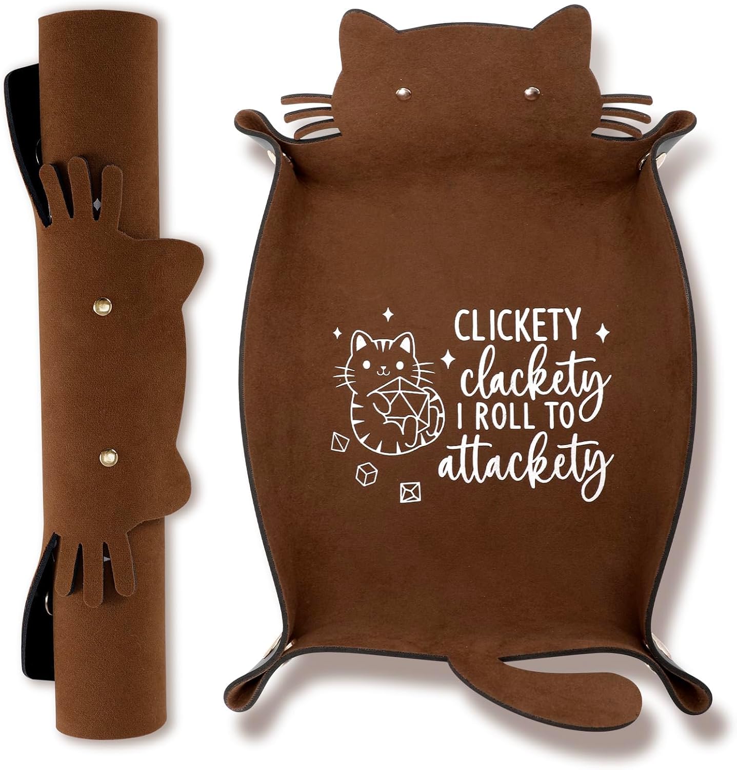 Cat Dice Rolling Tray Novelty Folding Leather Dice Holder Portable Dice Storage Accessories Decorative Desk Organizer Funny Gift for DND RPG Game Players