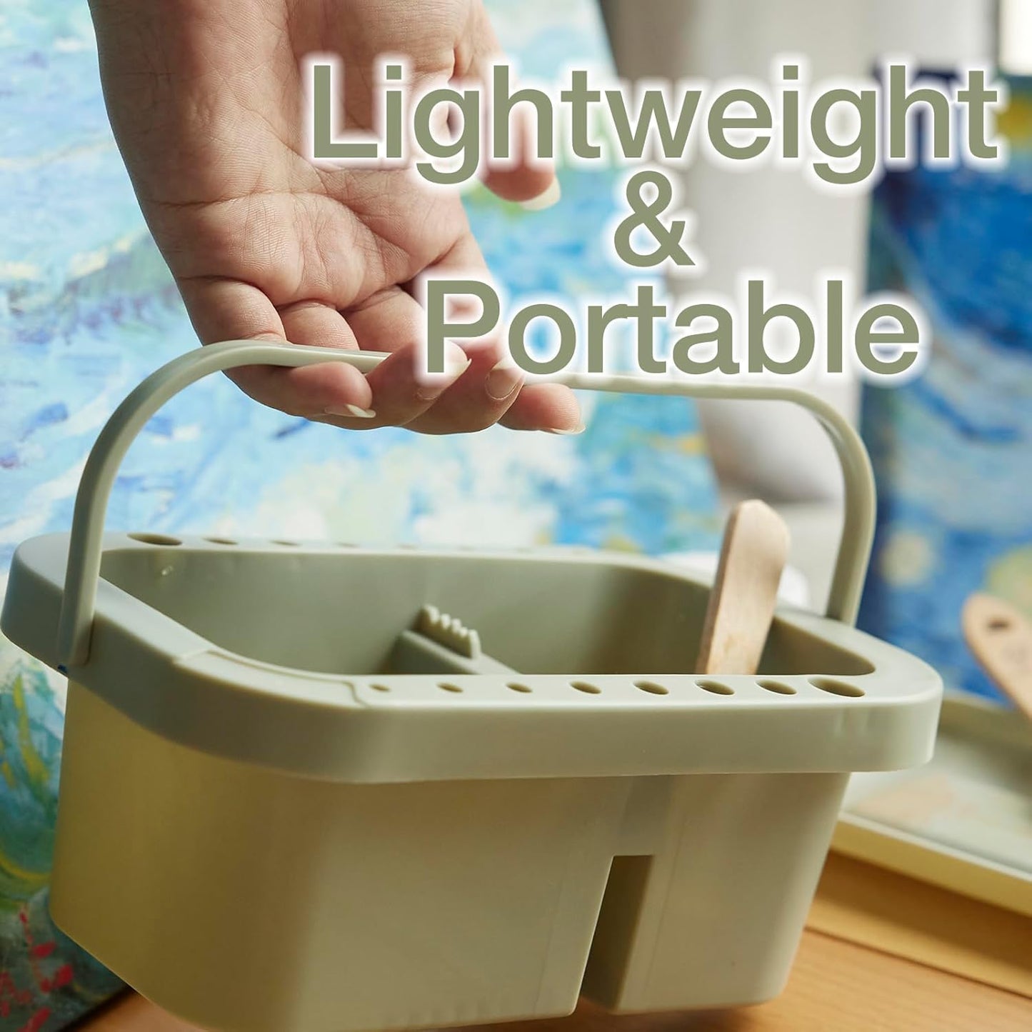 SEVENY Paint Brush Basin with Palette,Painting Art Supply Storage Organizer for Acrylic, Watercolor, and Water-Based Paints(Grey)