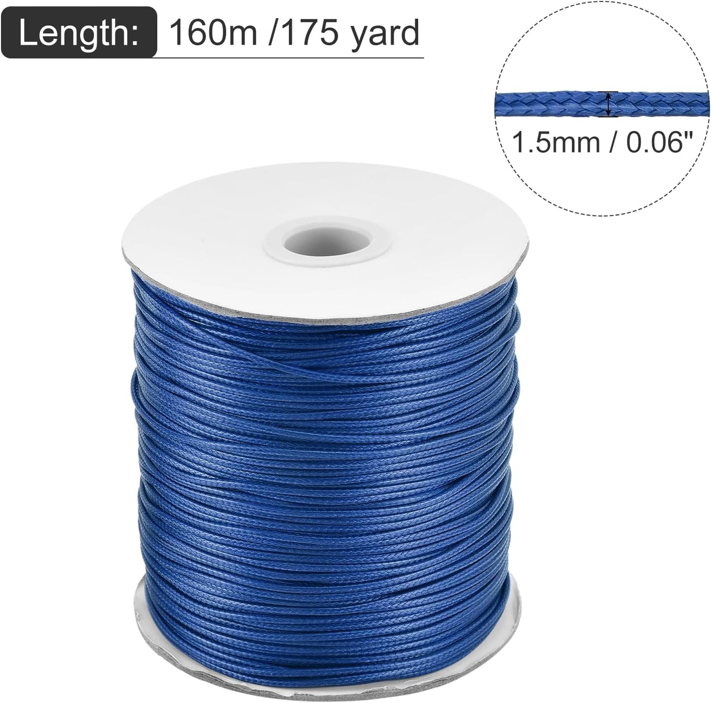 MECCANIXITY Waxed Cord 1.5mm Waxed Polyester Cord 175 Yard Wax String for Bracelet Making,Necklaces, Beading,Jewelry Making and DIY Crafts(Dark Blue)