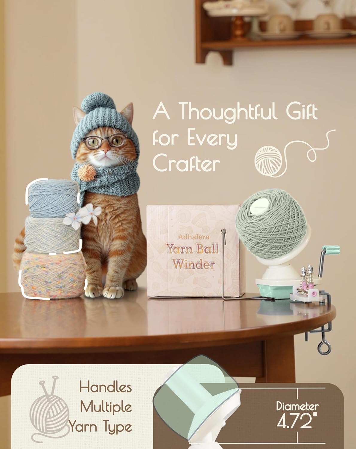 Adhafera Yarn Winder with Guide, Yarn Ball Winder for Crocheting, The Helper for Yarn Collection Lovers