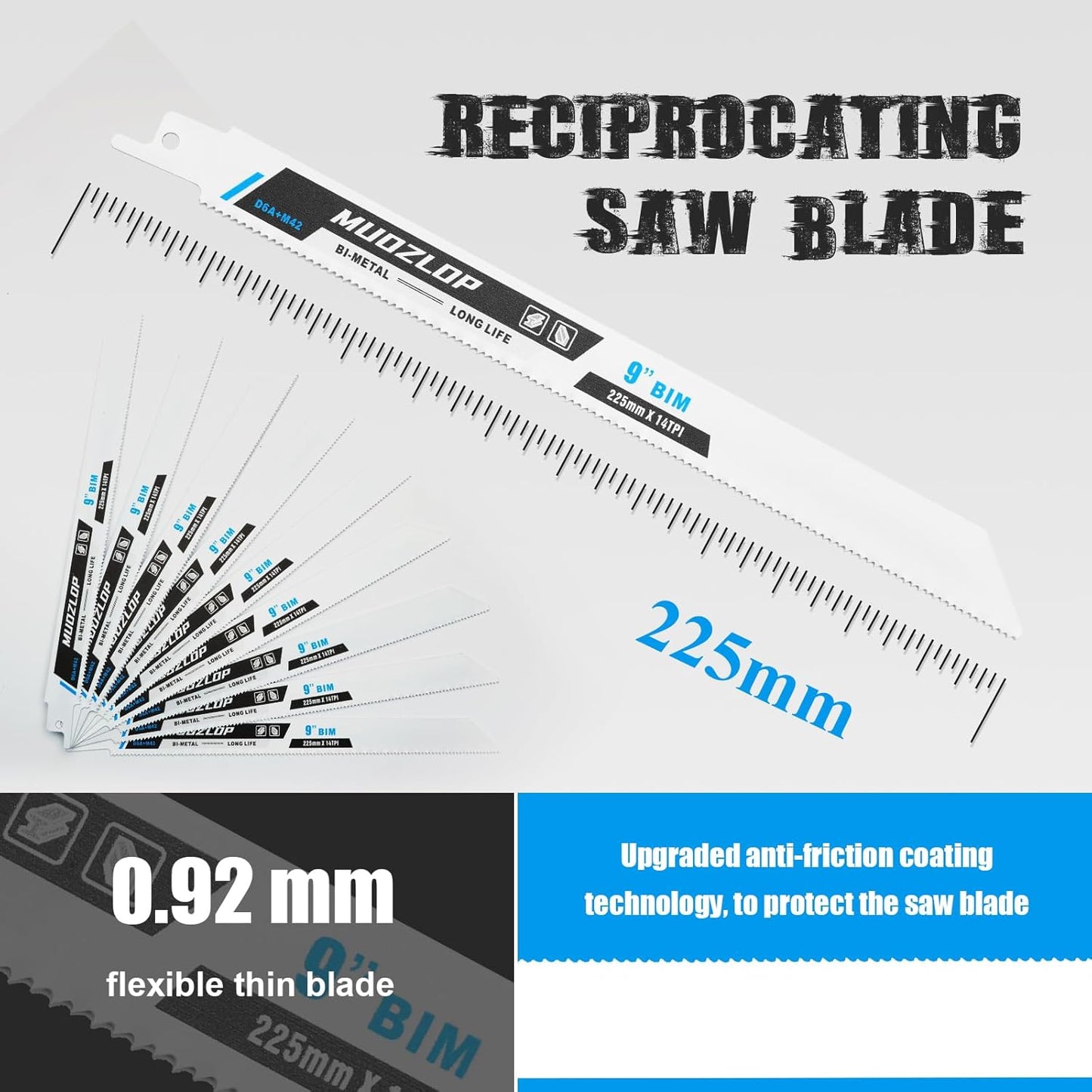 10 Pack 9 inch Reciprocating Saw Blades Set,14 TPI High Carbon Saw Blades, Metal Saw Blades with Organizer Case (10, 14TPI/225mm)