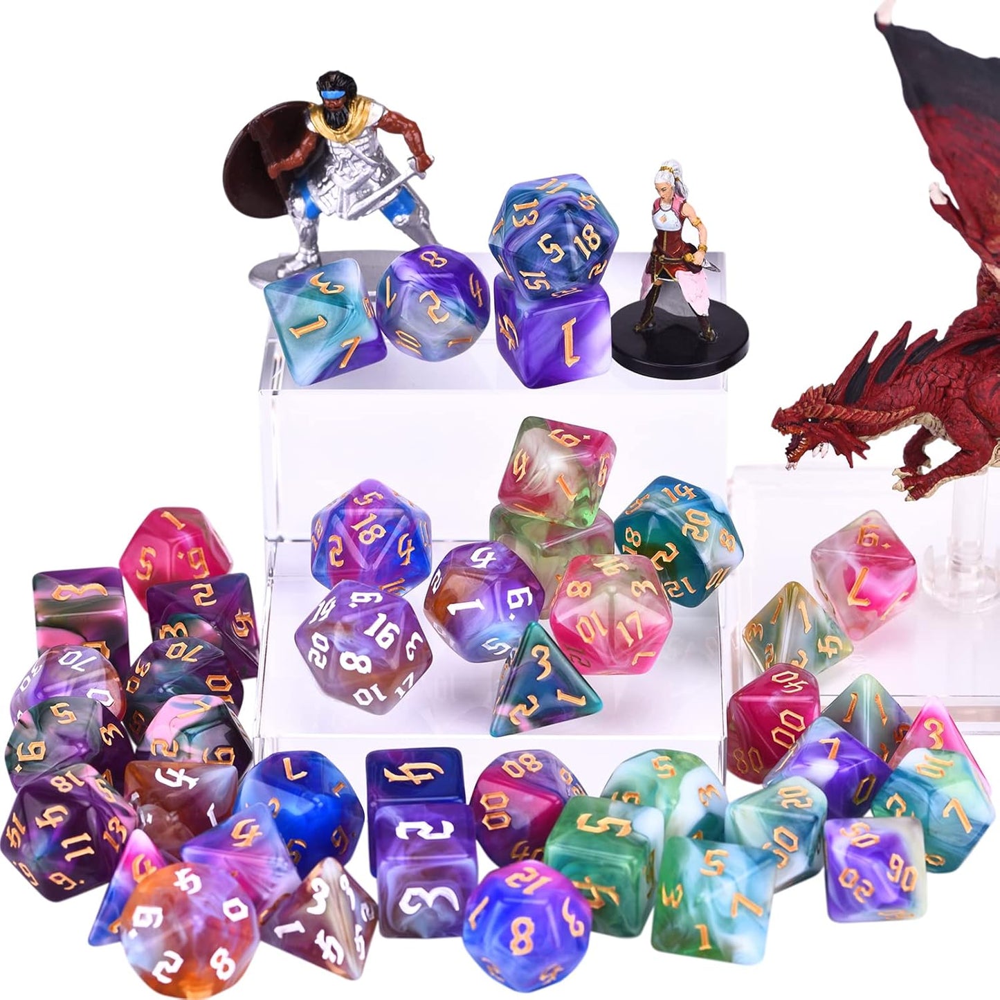RPG Dice Sets 30 X 7-Die DND Polyhedral Dice (210pcs) with a Large Drawstring Bag for Dungeons and Dragons Tabletop Role Playing Games