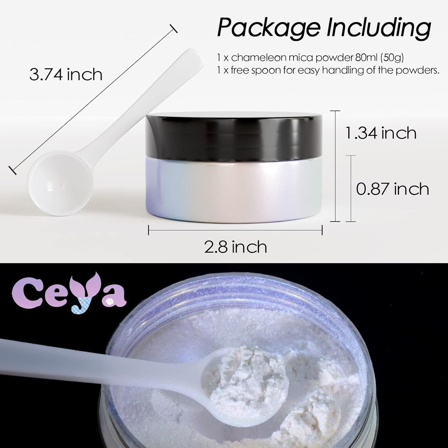 Ceya Chameleon Mica Powder, 1.8oz/ 50g Midnight Dream Chrome Nail Powder, Cosmetic Grade Pearlescent Effect Color Shift Pigment for Epoxy Resin, Makeup, Nail Polish, Soap Dye,Candle Making,Slime,Paint