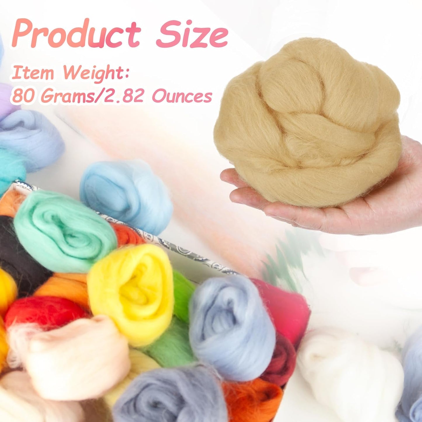 PATIKIL Wool Roving Yarn, 80G/2.82OZ Soft Felting Wool Pure Chunky Roving Yarn Bulk for Needle Felting Knitting Blanket Spinning Weaving DIY Craft, Light Yellow