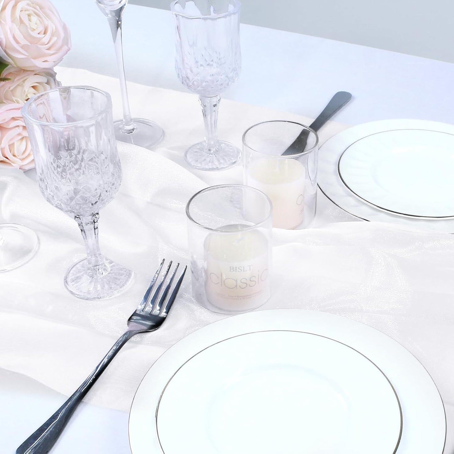 VACVELT Sheer Organza Fabric by The Yard, 60 Inch Wide White Organza Fabric Bolt Bridal Sheer Tulle Fabric, Silk Organza Fabric Roll for Wedding Party Decorations Backdrop Curtain (10 Yards)