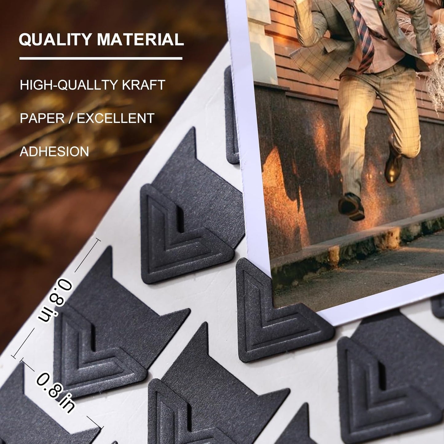 CHIALLCO Acid Free Photo Corners Self-Adhesive, 120 Pcs Premium Photo Corners for Scrapbooking, Black Photo Picture Mounting Corners for Photo Album, DIY Scrapbook Stickers, Memory Books, Diary