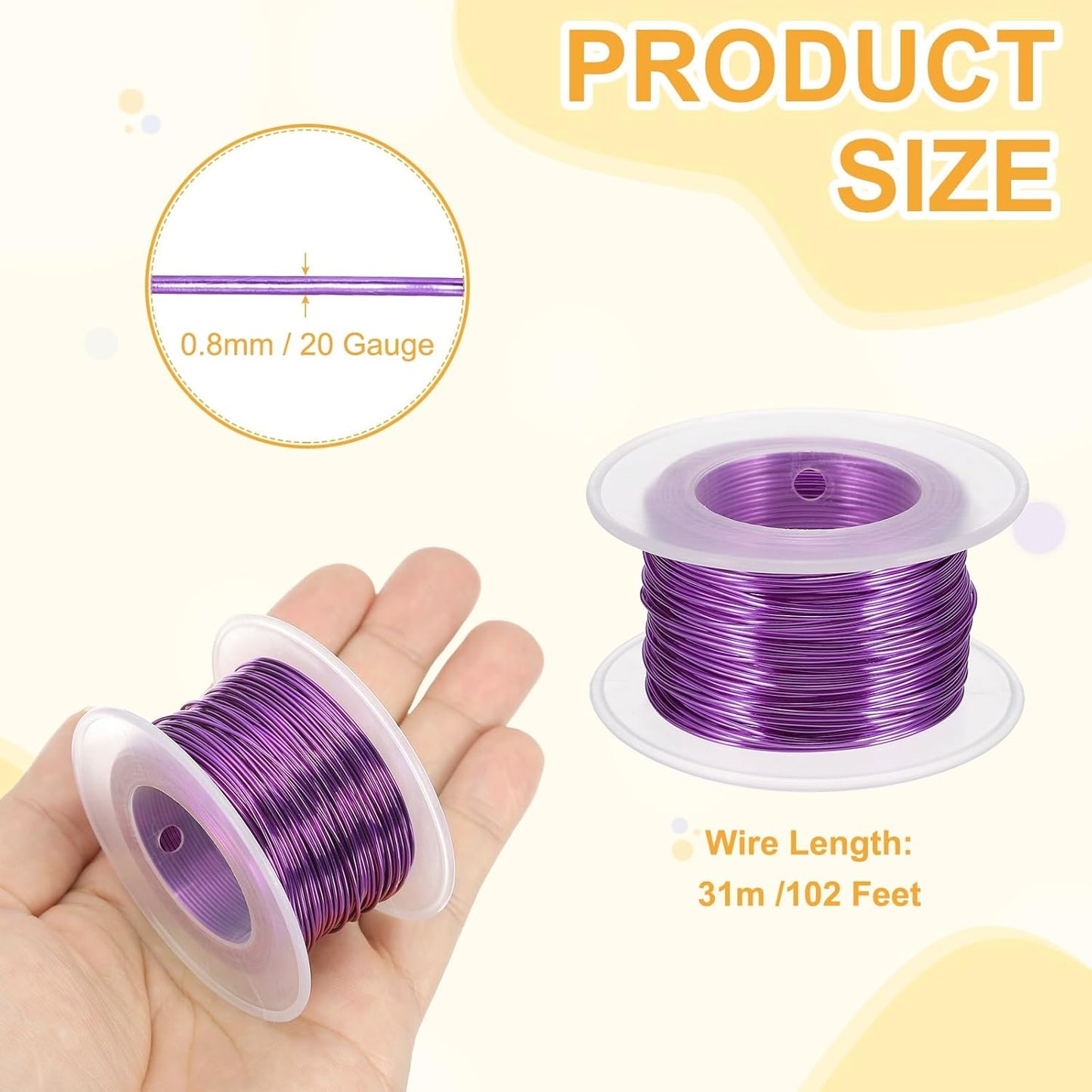 uxcell 20 Gauge / 0.8mm Anodized Aluminum Wire for Jewelry Craft Making, 102 Feet Bendable Flexible Wire for DIY Home Decor Gardening Sculpture, Purple