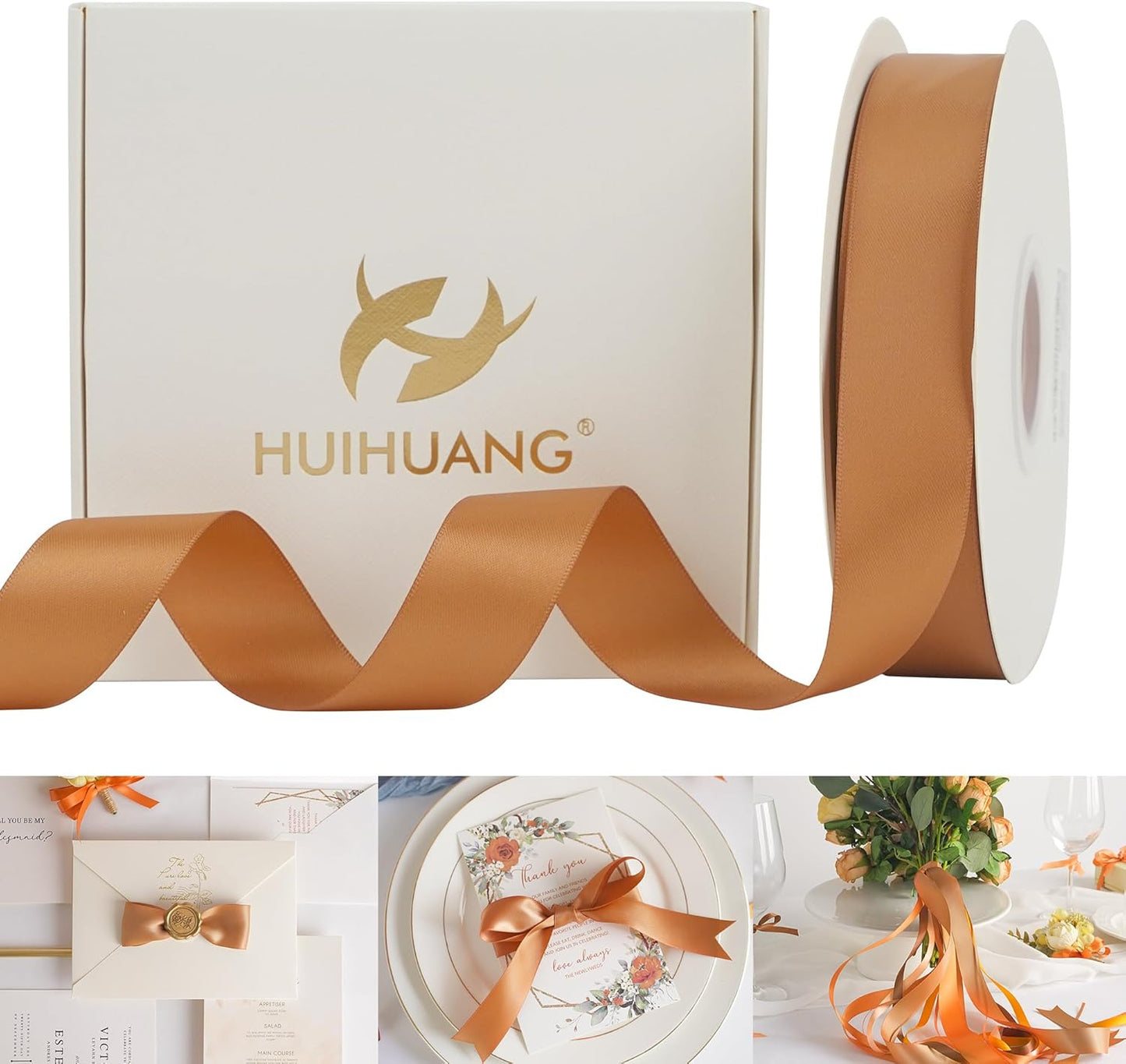 HUIHUANG Terracotta Satin Ribbon 1 Double-Faced Satin Ribbon 50 Yards Terracotta Silk Wedding Ribbon for Gift Wrapping, Flower Bouquet, Invitations, Holiday Decor, Hairs, Bows Making