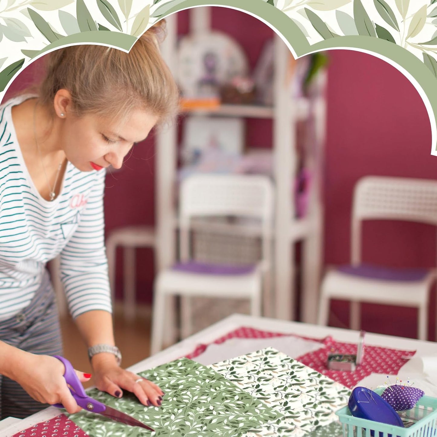 Ganeen 60 Pcs 10 x 10 Inch Sage Green Floral Quilting Fabric Squares Vintage Greenery Fat Patchwork Precut Strips Retro Eucalyptus Printed Fabric Bundles for Holiday DIY Craft Sewing Quilt Material