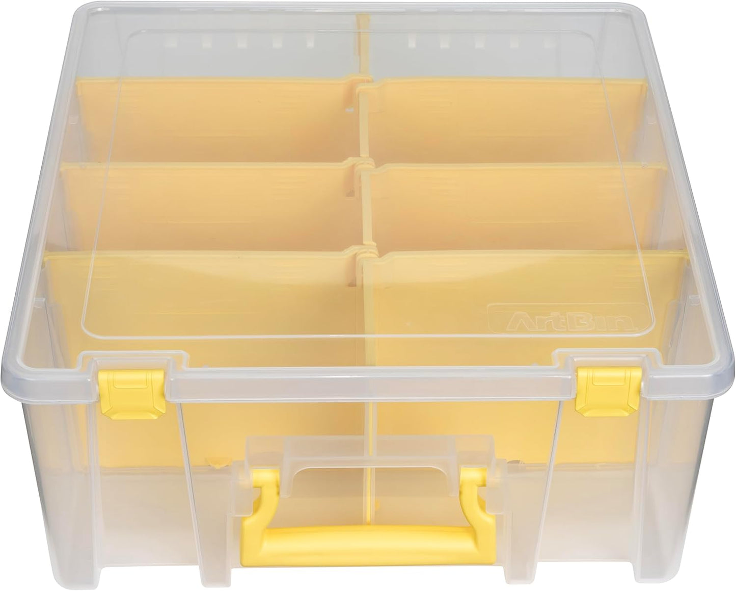 ArtBin 6990JY Super Satchel Double Deep Compartment Box - Art Storage with 8 Removable Compartments, Smart Closure for Craft Supplies (Yellow- Pack of 1)