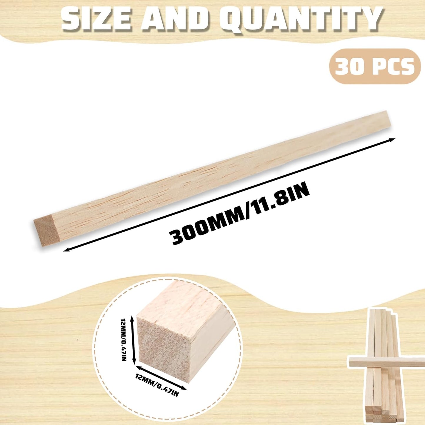Balsa Wood Square Dowels 30Pcs 1/2 x 1/2 x 12 inch DIY Sticks for Crafts Model Making(1/2"x12"-30pcs)