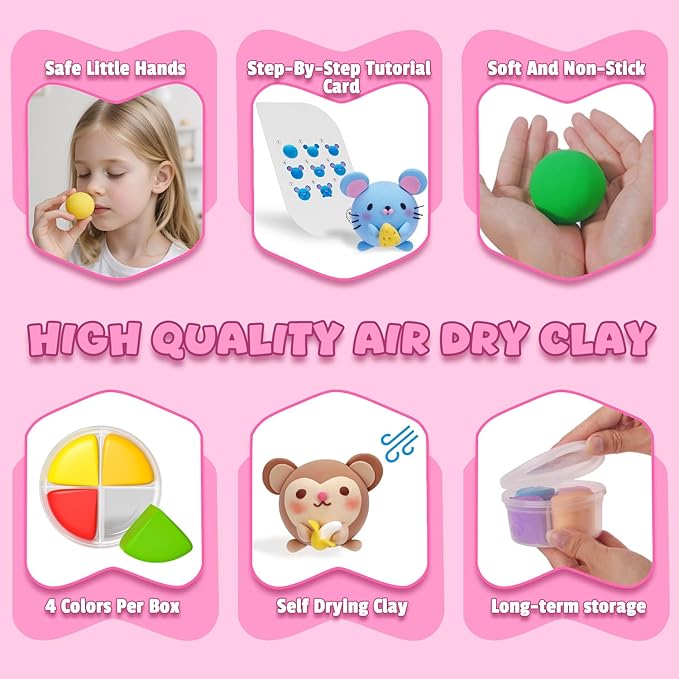 Air Dry Clay for Kids - Modeling Clay Kits, Ultra Light & Soft, Safe & Non-Toxic, 12 Boxes DIY Model Magic Clay with Sculpting Tools & Tutorials, Individual Packs, Creative Art Crafts Toys Gifts