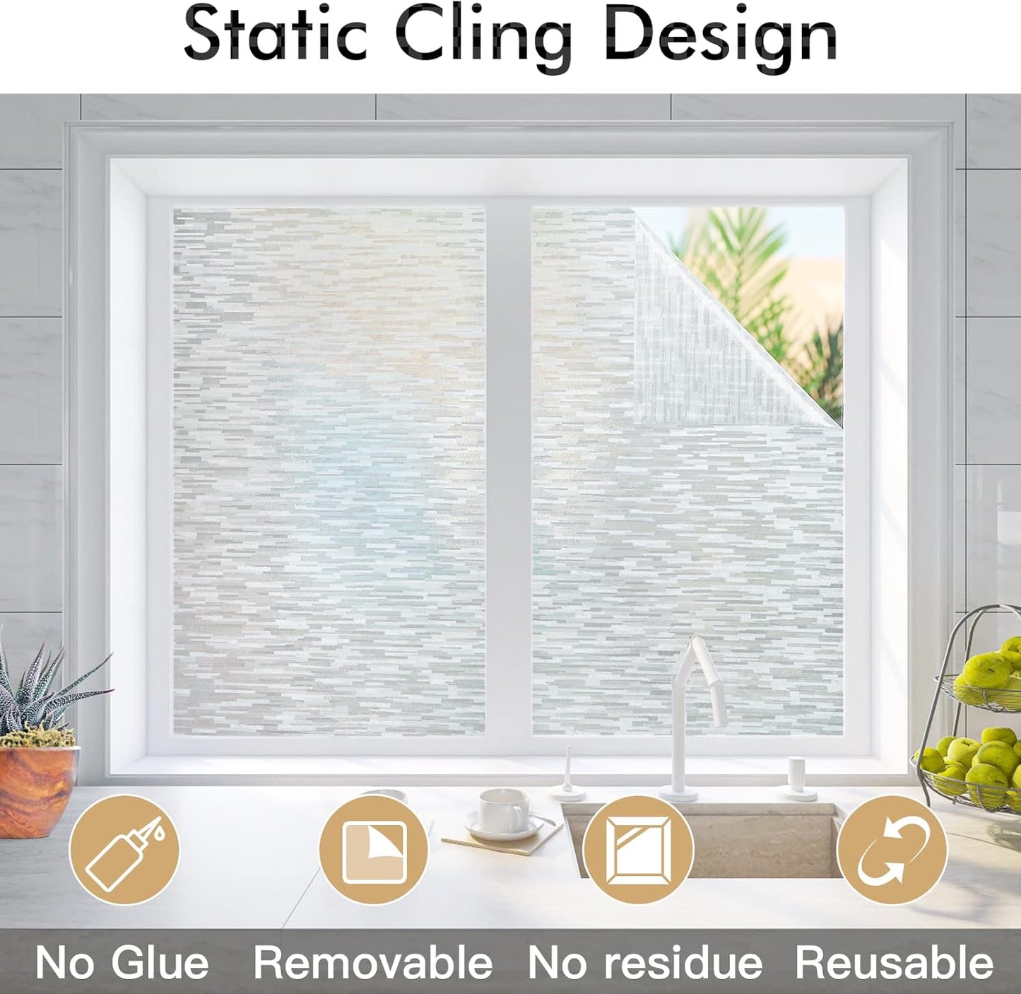 Haton Window Privacy Film, Frosted Glass Static Cling Sun Heat Blocking Window Clings, Frosting Opaque Coverings, Vinyl Removable Stickers Tint for Home Door Office, Non Adhesive 11.8" x 157.4"