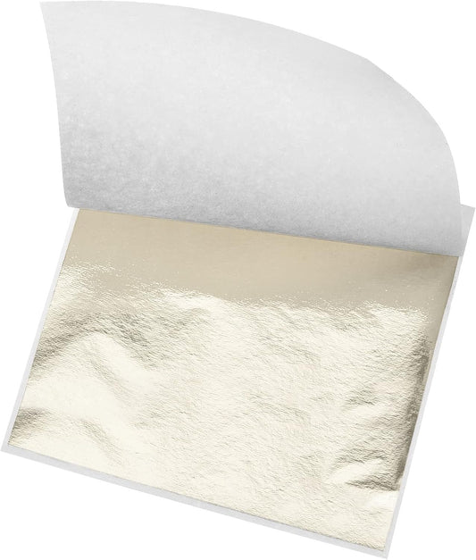 MECCANIXITY Gold Leaf Foil Sheet, Silver Leaf Papers, 3.3 x 3.1inch for Art Decoration, Sculptures, Painting, Pack of 100