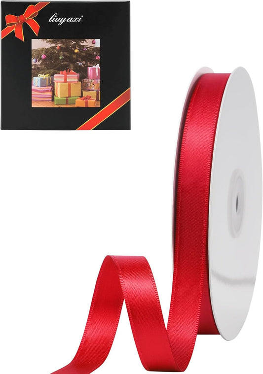 LIUYAXI Hot Red Satin Ribbon, Double Faced 1/2" X Continuous 25 Yards Ribbons Perfect for Gift Wrapping Bows Bouquet Wedding Craft and More