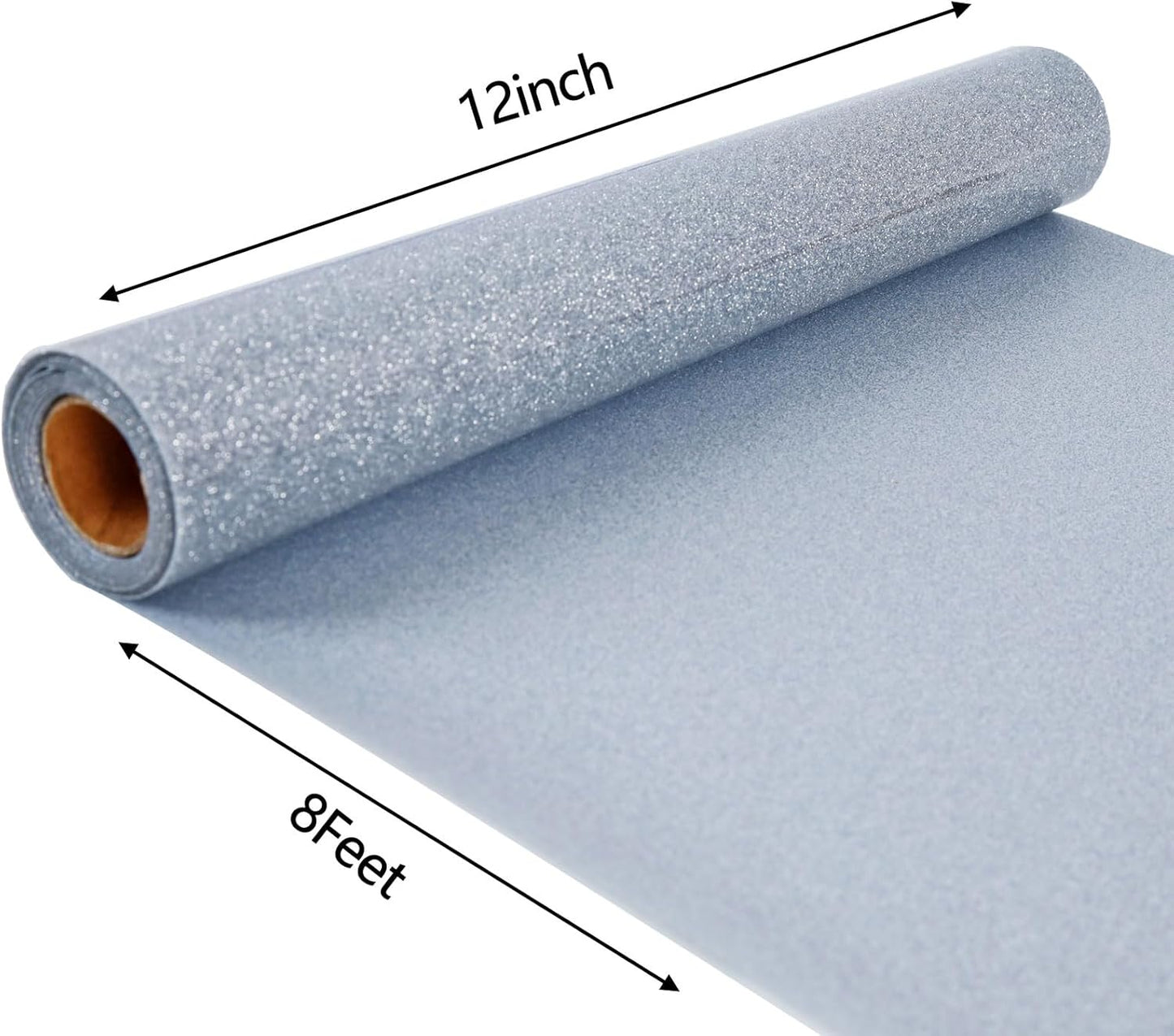 FUNKAKA Glitter Silver HTV Heat Transfer Vinyl Rolls, 12" x 8ft PU Iron on Vinyl for T-Shirt Silver Glitter HTV Vinyl for All Cutter Machines Easy to Cut & Weed for Heat Vinyl Design