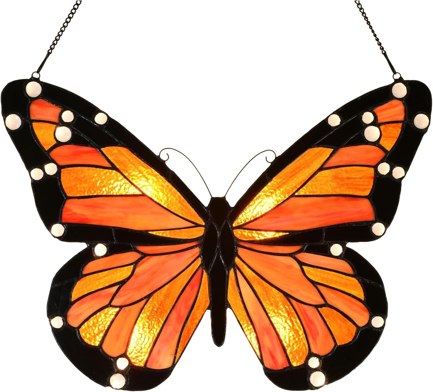 PA0007 Butterfly Stained Glass Hanging Panel 17" Wx12.75 H,Handmade Suncatcher Tiffany Style Window Ornament Home Hanging Decorations