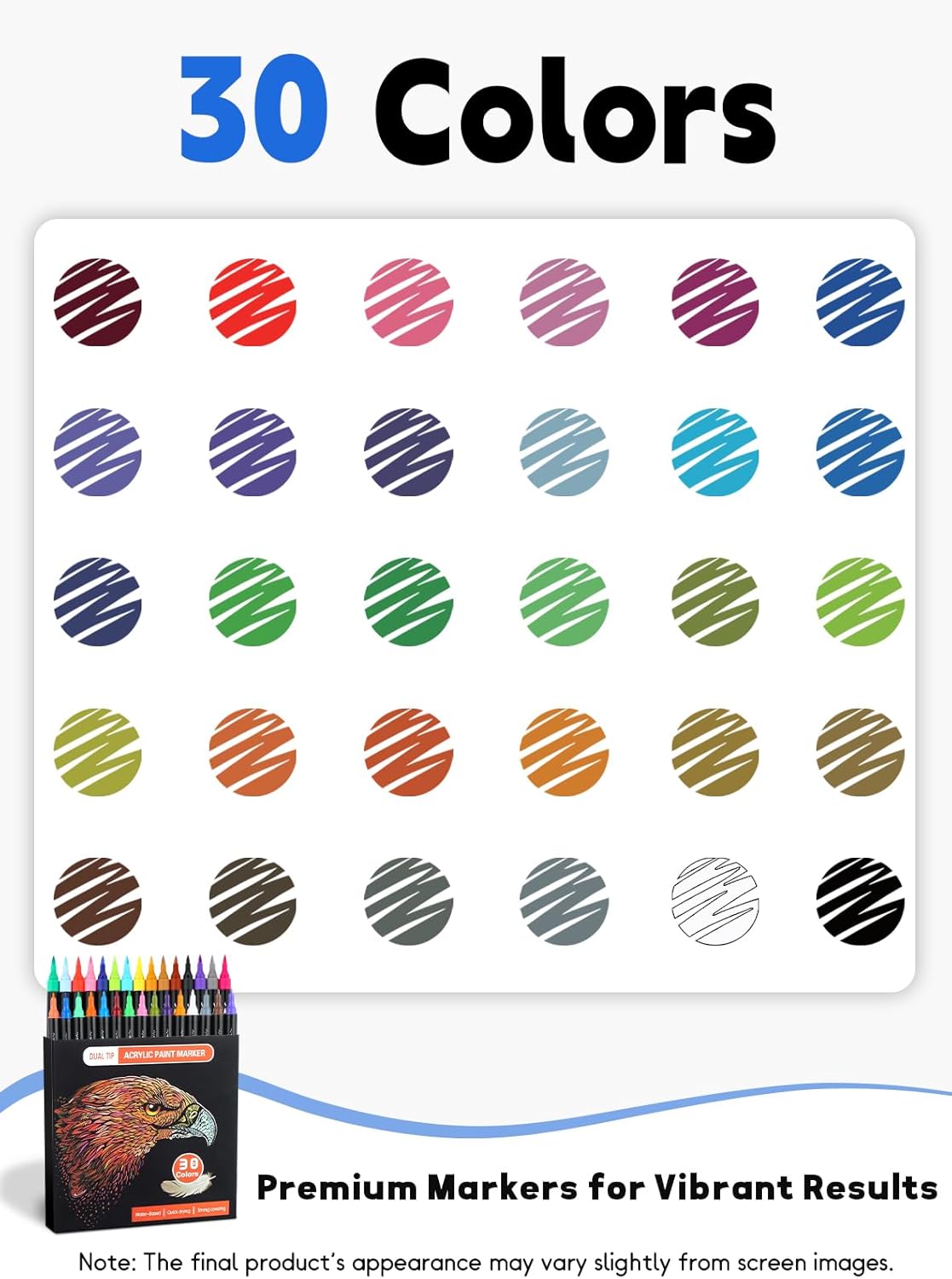 30 Colors Acrylic Paint Pens, Dual Tip Acrylic Paint Markers with Brush and Fine Tips for Kids and Adults, Wood, Canvas, Stone, Rock Painting, Glass, Ceramic Surfaces, DIY Crafts Making