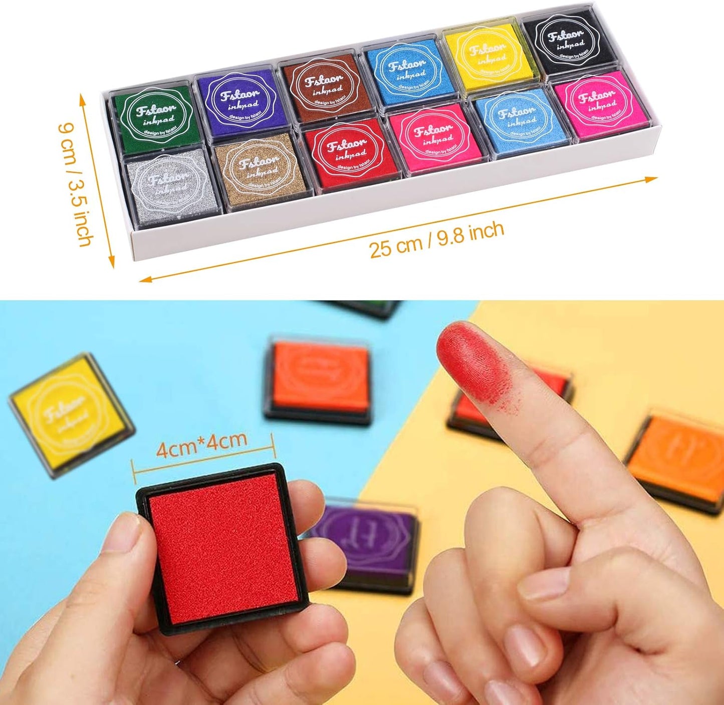 Finger Washable Ink Pads for Kids, 24 Pack Craft Ink Pad for Rubber Stamps Paper Wood Fabric (Pack of 24)