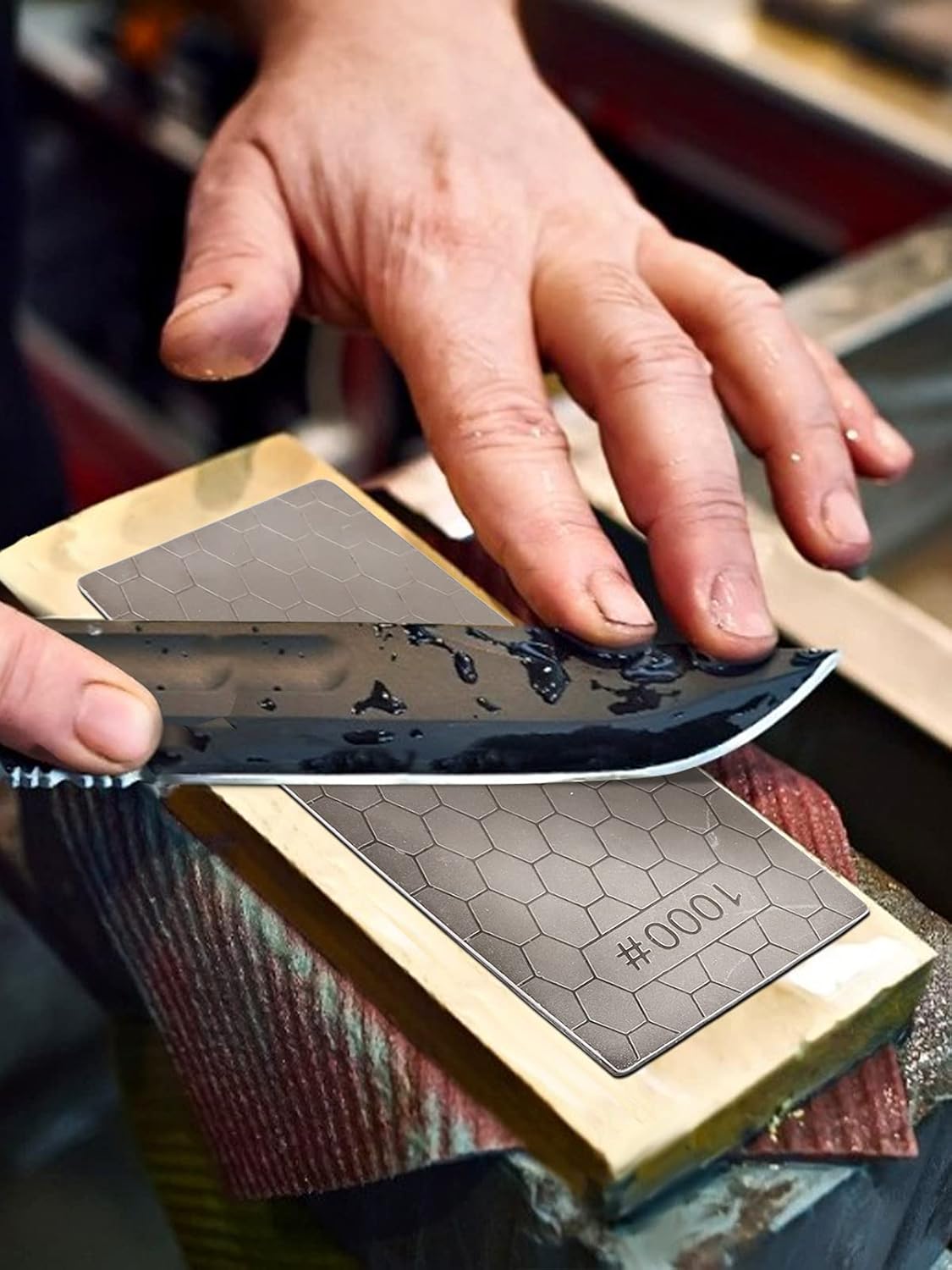 2PCS Diamond Sharpening Stone, Kalolary Knife Sharpener Stone Whetstone Honeycomb Surface Diamond Sharpener Plate with Non-slip Base for Pocket Knives Scissors, Outdoor Kitchen Tools (400/1000 Grit)