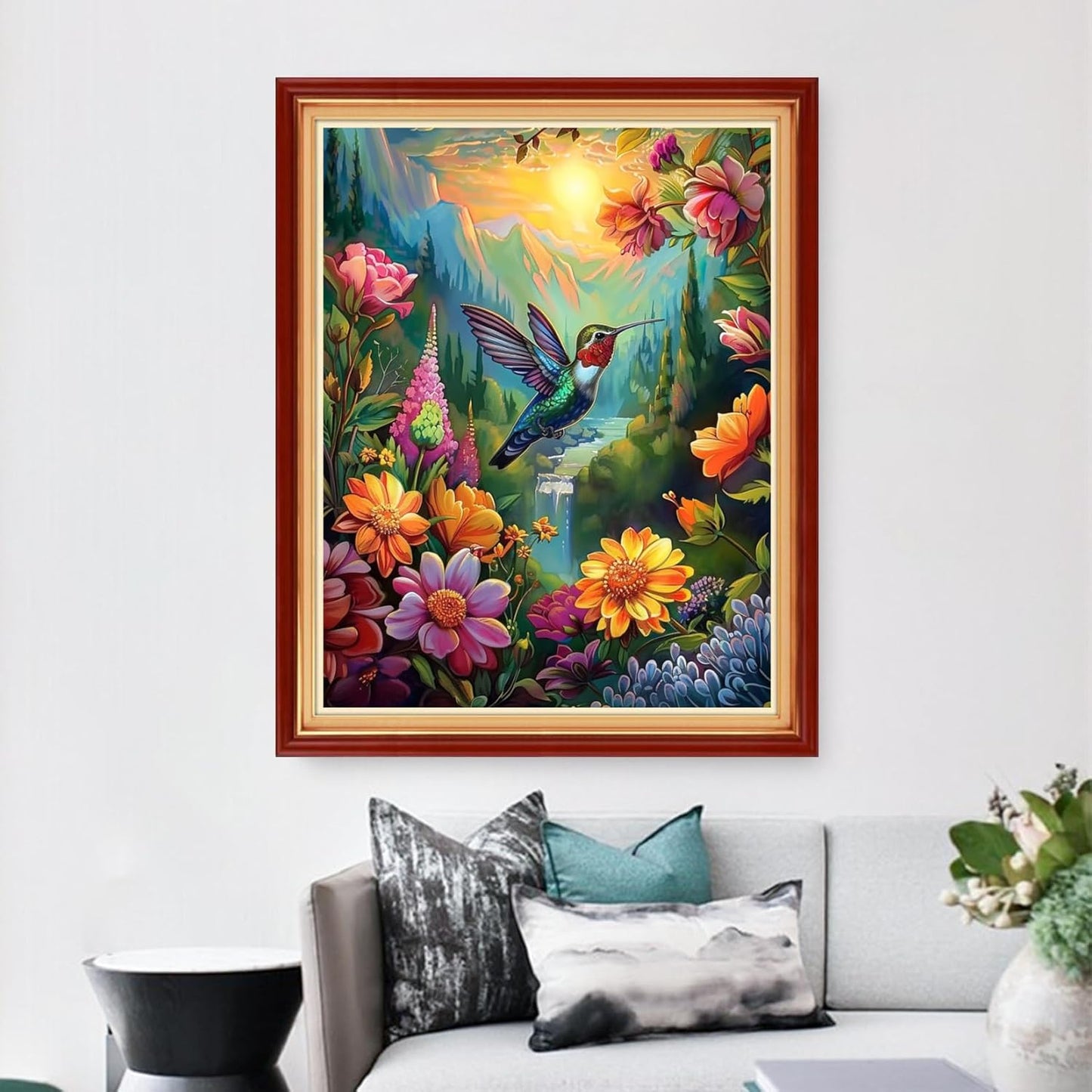 Dimensean Stamped Cross Stitch Kits Full Range of Embroidery Patterns Starter Kits for Beginners Adult or Kids DIY Cross Stitches Needlepoint Kits 11CT-Sunrise Hummingbird 16x20 inch