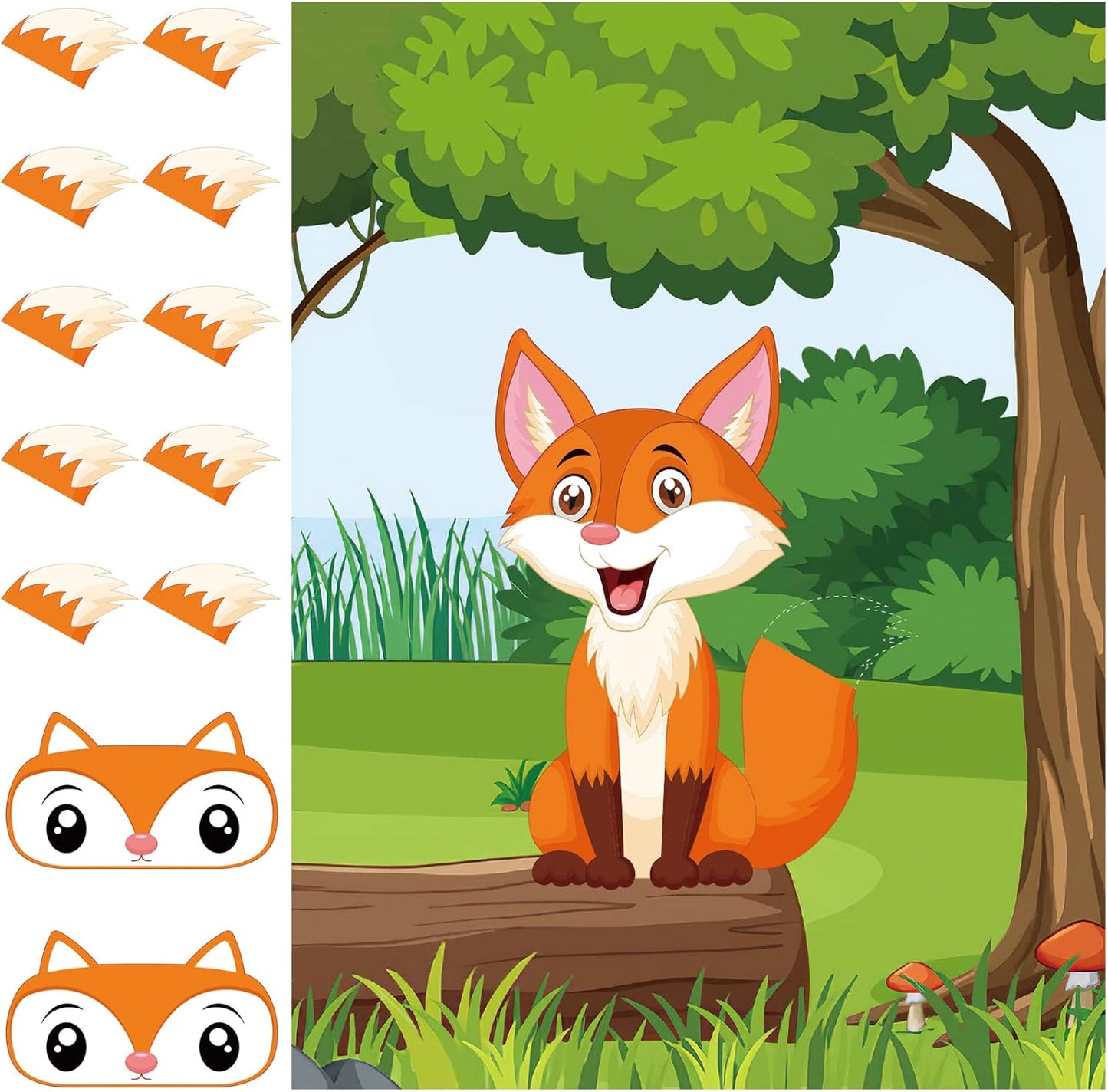ASTARON Pin The Tail on The Fox Party Game with 30 Tail Stickers for Forest Farm Birthday Supplies Pin Game, Boys Girls Animal Party Favors Christmas Decorations