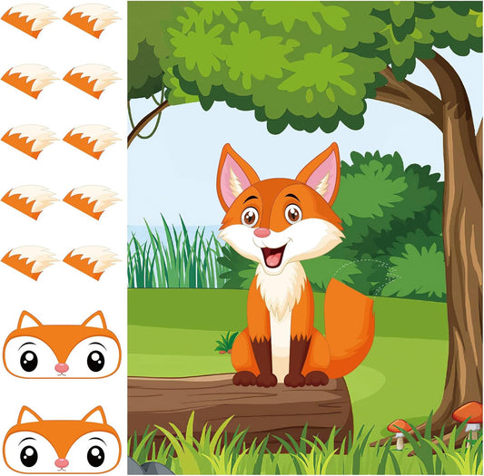 ASTARON Pin The Tail on The Fox Party Game with 30 Tail Stickers for Forest Farm Birthday Supplies Pin Game, Boys Girls Animal Party Favors Christmas Decorations