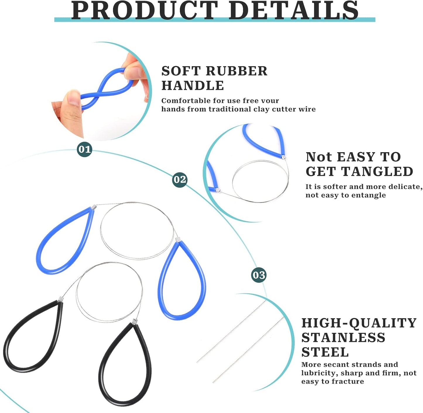 Clay Cutters Wire Steel Wire Clay Cutter Cutting Pottery Tools Cut Off Tools for Clay Artists with Black and Blue Handle Pottery Wheel Wire Tools 2 Pcs