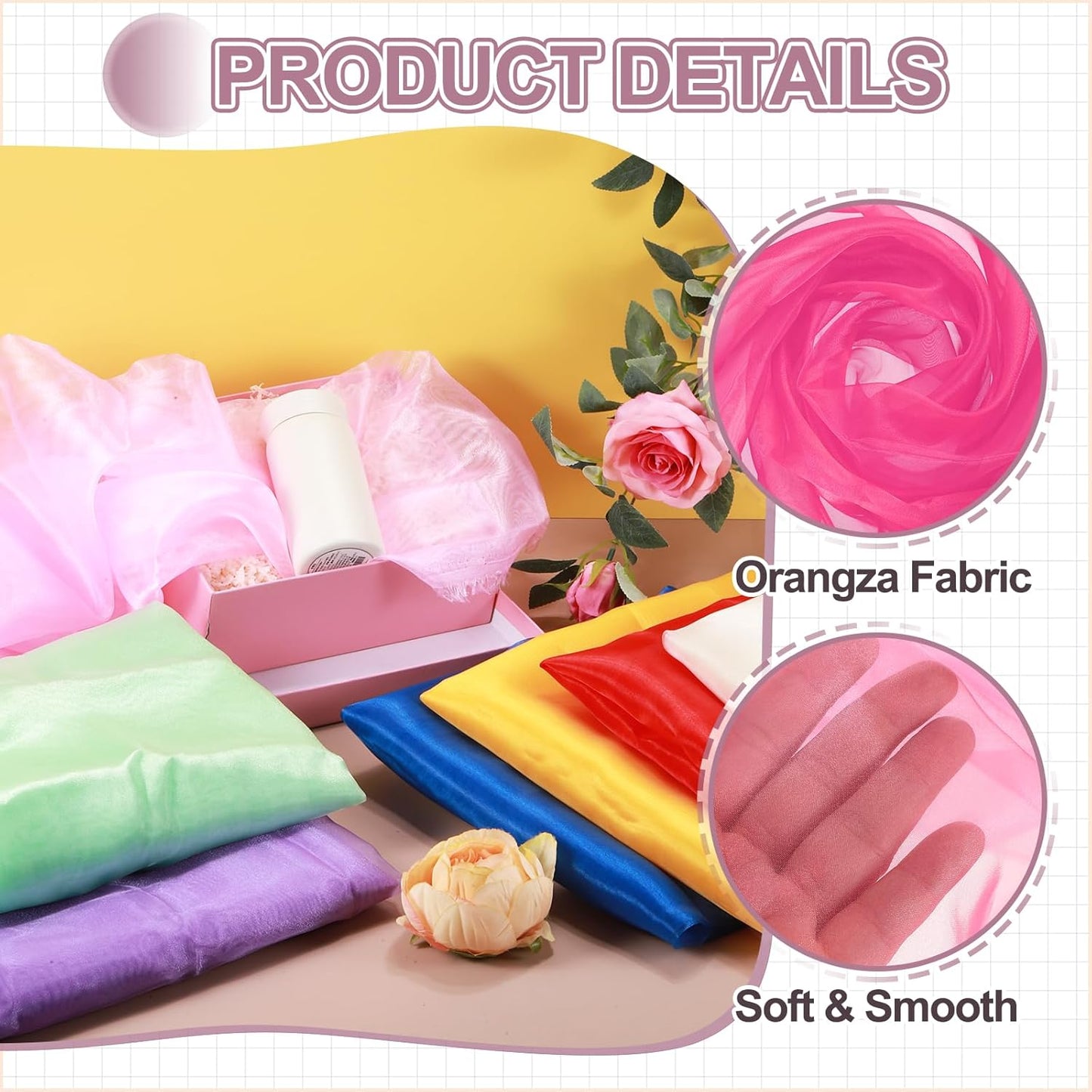 MECCANIXITY Iridescent Sheer Organza Fabric, 2 Yards x 59 Inches Solid Holographic Shiny Fabric Organza Cloth for Wedding, Curtains, Costume, Photo Background, Rose Red