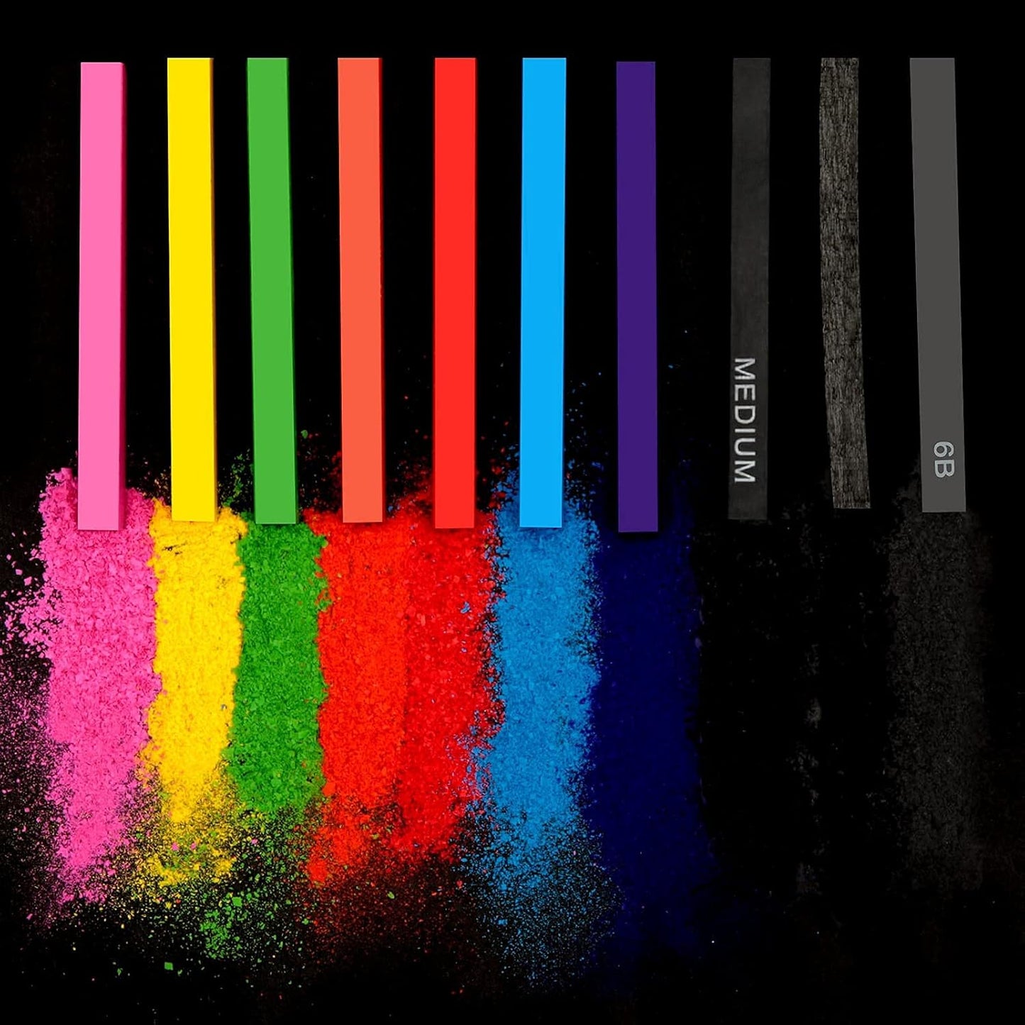 Chalk Pastels, Vine Charcoal and Graphite Sticks for Artists Drawing, Set of 24 Pcs