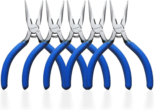 KAIHAOWIN Mini Needle Nose Pliers 5"-5 Pack KAIHAOWIN Small Long Nose Pliers with Wire Cutters, Spring Loaded Thin Needle Nose Pliers, Precision Pliers Set for Crafts/Jewelry Making/Tiny Project