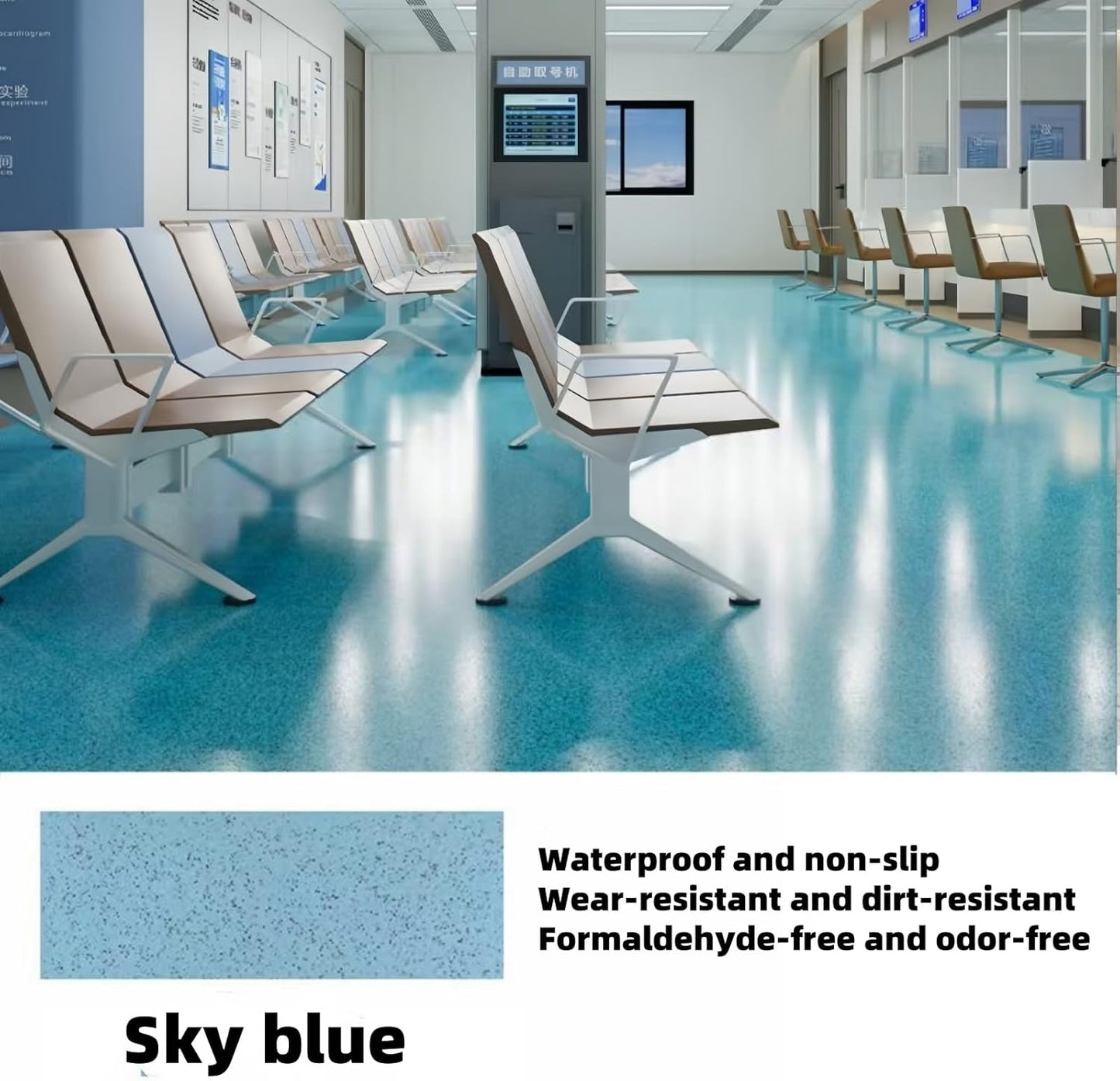 Epoxy Colored Sand Floor Paint, Epoxy Floor Paint High Gloss Marble Effect Coating for Indoor and Outdoor, Wear-resistant and non-slip Self-leveling Coating Blue 105OZ(3KG)