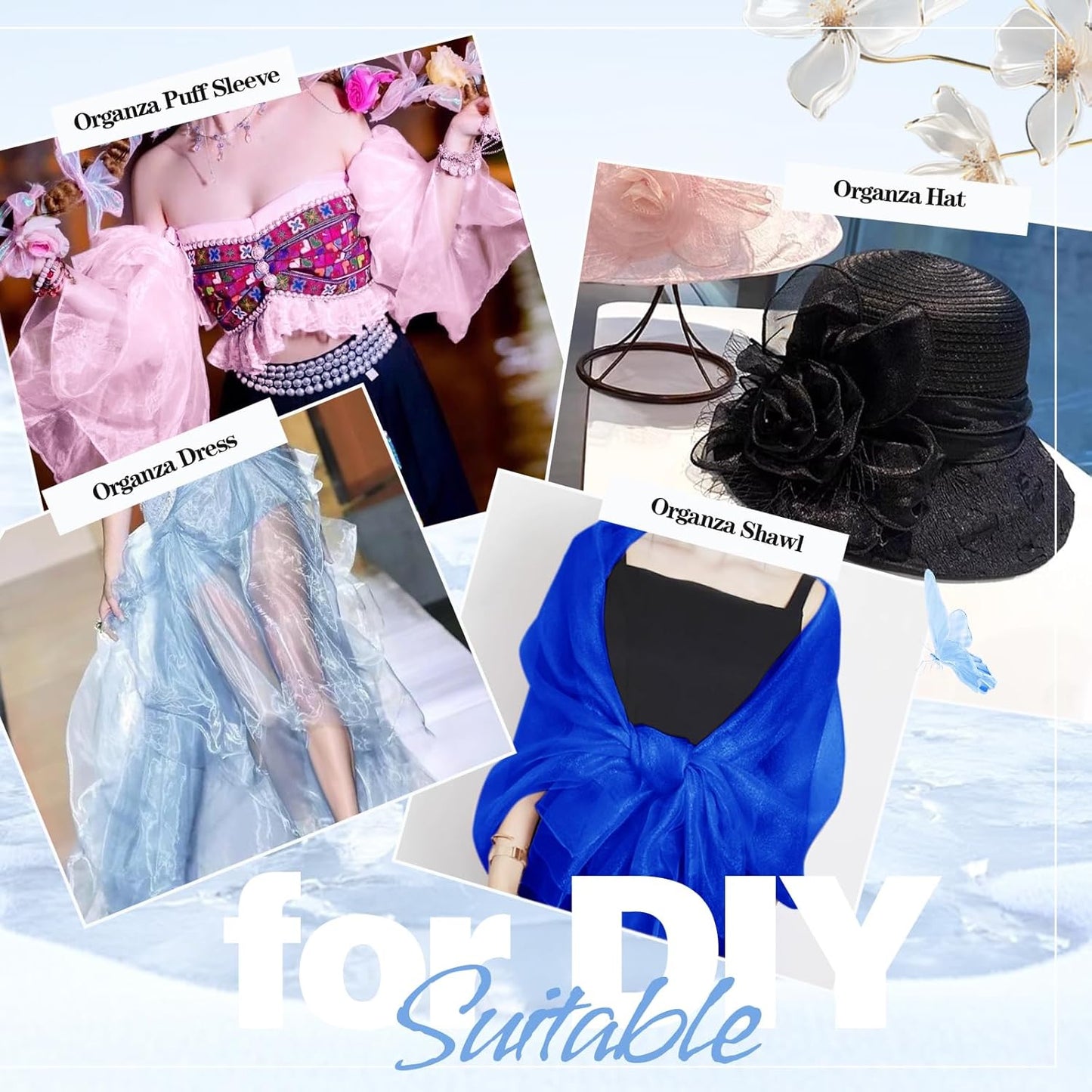 VACVELT Sheer Organza Fabric by The Yard, 60 Inch Wide Light Blue Organza Fabric Bolt Bridal Sheer Tulle Fabric, Silk Organza Fabric Roll for Wedding Party Decorations Backdrop Curtain (1 Yard)