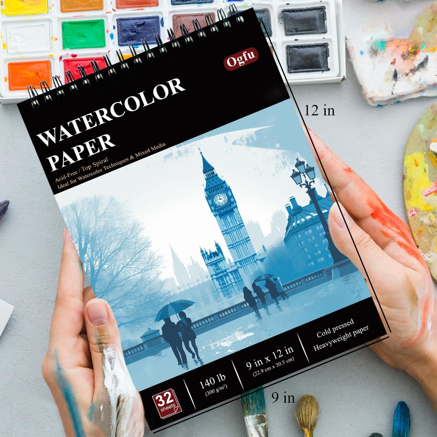 9"x12" Watercolor Sketchbook, 32 Sheets Watercolor Notebook, 140 lb / 300 GSM Watercolor Paper Sketchbook, Pack of 1, Cold Press, Watercolor Paper Pad, Water Color Paper for Artists & Professionals.